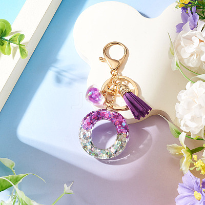 Alloy Resin Heart Keychains KEYC-TADJ0002-01G-O-1