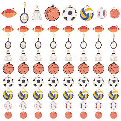 64Pcs 8 Styles Sports Goods Theme Alloy Enamel Pendants ENAM-ME0001-19-1