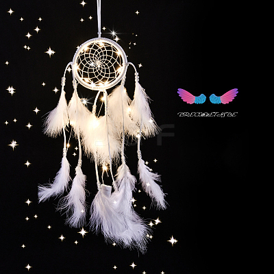 Indian Style Cotton Rope Woven Net/Web with Feather Pendant Decoration HJEW-PW0001-029C-1