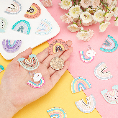 28Pcs 7 Styles Printed Transparent & Opaque Resin Pendants RESI-OC0001-64-1