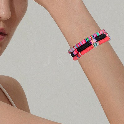12Pcs 12 Color Polymer Clay Heishi Surfer Stretch Bracelets Set BJEW-SW00123-1