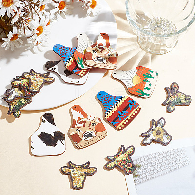 40Pcs 8 Style Single Face Printed Basswood Big Pendants WOOD-AR0001-35-1