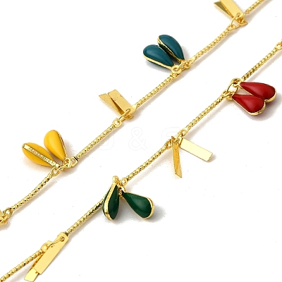 Brass Enamel Teardrop with Rectangle Link Chains CHS-H112-23G-02-1