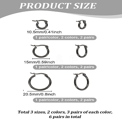 6 Pairs 6 Style Stainless Steel Ring Hoop Earrings for Women EJEW-LP0001-41-1