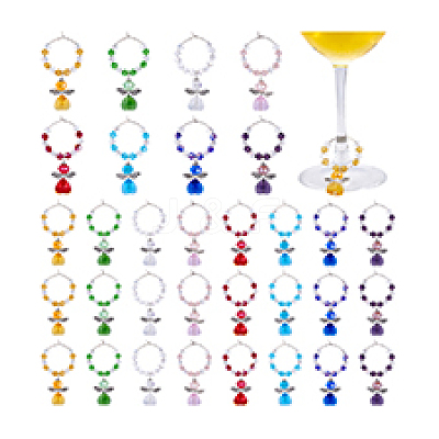 32Pcs 8 Colors Glass Angel Wine Glass Charms AJEW-PH01651-1