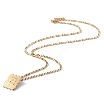 Stainless Steel Initial Letter Rectangle Pendant Necklace for Men Women LS-NJEW-E090-01G-02-1