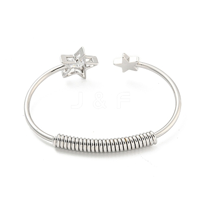 Star Brass Pave Clear Cubic Zirconia Open Cuff Bangles for Women BJEW-G704-03P-1