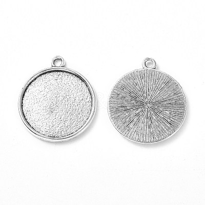 Tibetan Style Antique Silver Alloy Flat Round Pendant Cabochon Settings TIBEP-M022-45AS-1