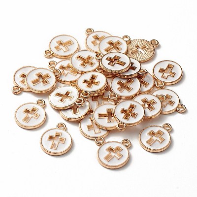 Light Gold Plated Alloy Enamel Pendants ENAM-R136-18-1