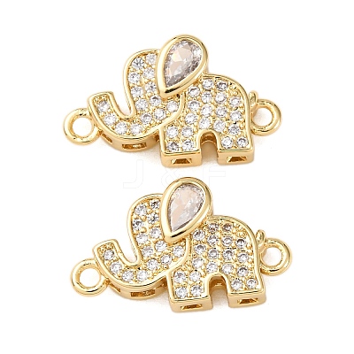 Brass Pave Clear Cubic Zirconia Elephant Links Connector Charms KK-K408-58G-1