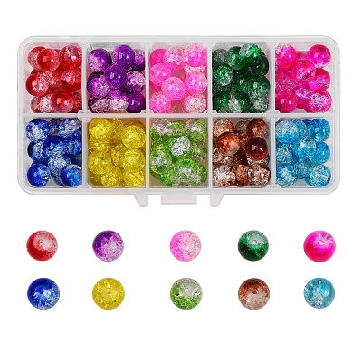 150Pcs 10 Colors Baking Paint Crackle Glass Bead Strands CCG-SZ0001-03-1