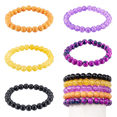 5 Colors Halloween Glass Beads Beaded Stretch Bracelet Sets BJEW-TAC0026-1