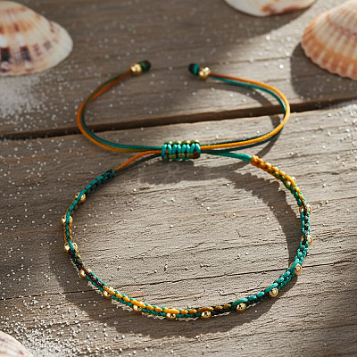 Brass Round Beads Braided Bead Bracelets CX8547-2-1