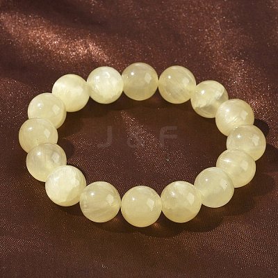 Natural Golden Silk Jade Round Beaded Stretch Bracelets for Women BJEW-F535-01E-1