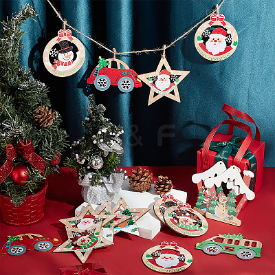 22Pcs 11 Style Christmas Theme Natural Wood Big Pendants WOOD-CA0001-51-1