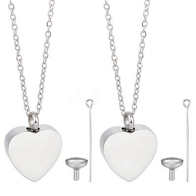 2Pcs Stainless Steel Heart Cinerary Casket Pendant Necklaces NJEW-CN0001-25-1