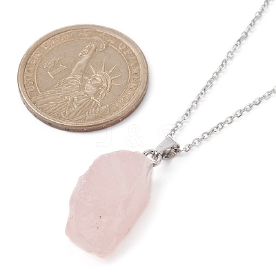 Natural Rose Quartz Nugget Pendant Necklaces NJEW-JN04507-02-1
