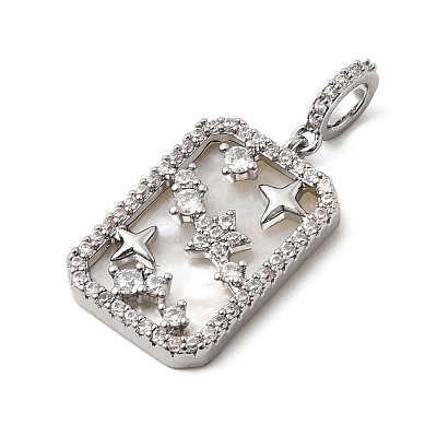 Natural Shell & Clear Cubic Zirconia Pendants KK-G553-11P-1