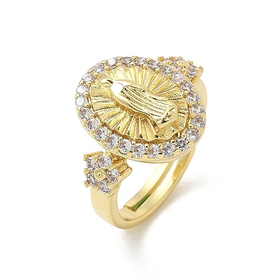 Virgin Mary Theme Clear Cubic Zirconia Finger Rings RJEW-G337-02G-01-1