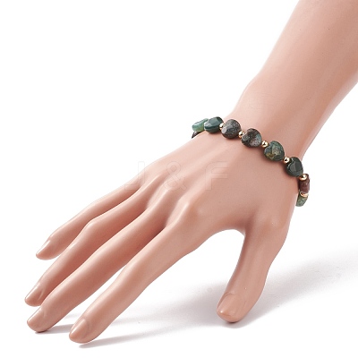 Natural Indian Agate Heart Beaded Bracelet BJEW-JB08697-02-1