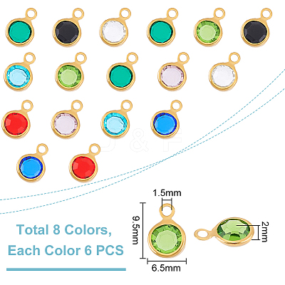8 Color 304 Stainless Steel with Glass Charms STAS-UN0048-44A-1