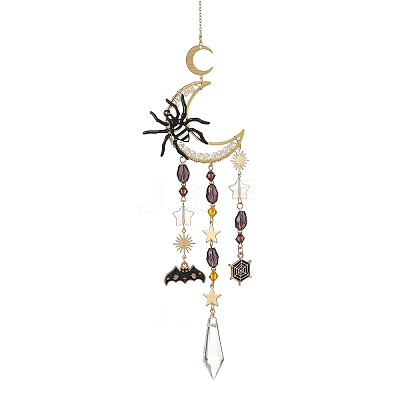 Halloween Spider Bat Alloy Enamel Suncatcher HJEW-TA00492-1