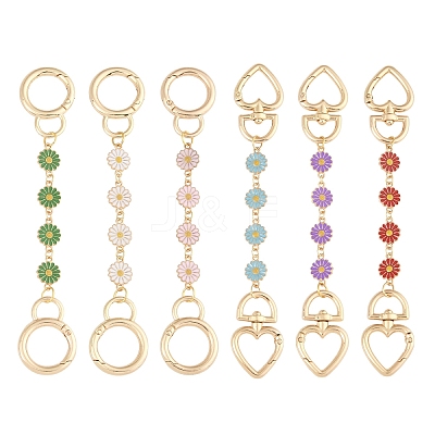 3Pcs 3 Colors Alloy Enamel Flower Link Bag Extender Chains HJEW-YW00098-01-1
