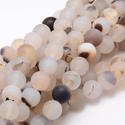 Frosted Natural Agate Round Beads Strands G-E322D-8mm-1