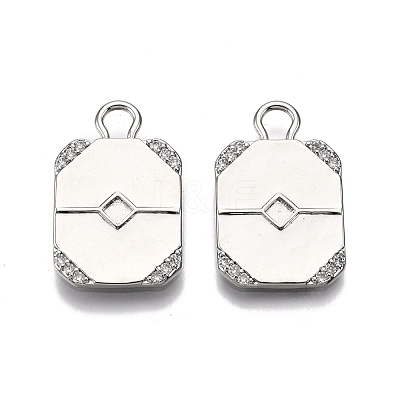 Brass Micro Pave Clear Cubic Zirconia Pendant Cabochon Settings KK-C005-11P-1