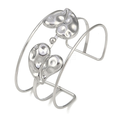 Non-Tarnish 304 Stainless Steel Wide Hollow Heart Open Cuff Bangles BJEW-Q348-02P-1