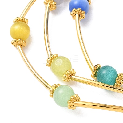 Cat Eye Round Beads Multi-strand Bracelets for Women BJEW-JB12338-03-1