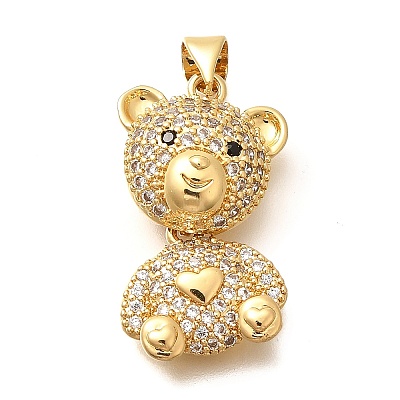 Rack Plating Brass Micro Pave Clear Cubic Zirconia Pendants KK-M309-39G-G-1
