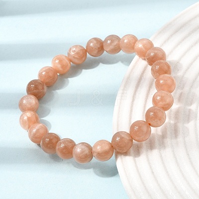 8MM Natural Sunstone Round Beaded Stretch Bracelets for Women GG-CBA3F02-11A-1