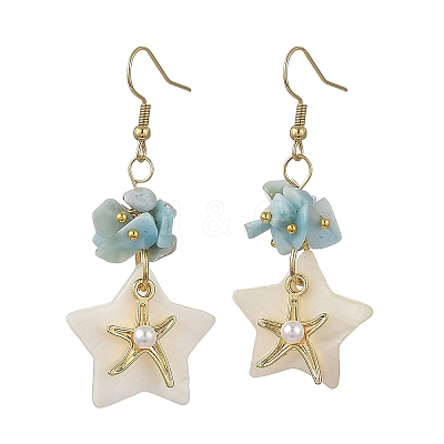 Natural Larimar & Natural Freshwater Shell & Alloy Dangle Earring for Women EJEW-JE07403-1