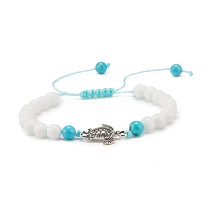 Natural Malaysia Jade & Howlite Braided Bead Bracelets Set with Alloy Tortoise BJEW-JB08065-01-1