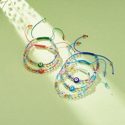 Acrylic Evil Eye & Round Lampwork Braided Bead Bracelet for Women BJEW-JB08379-1