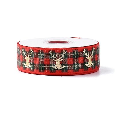 25 Yards Flat Christmas Theme Printed Polyester Grosgrain Ribbon OCOR-C004-04D-1