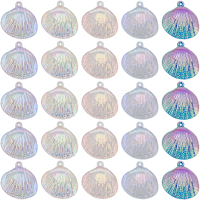 50Pcs 5 Colors UV Plating Iridescent Transparent Plastic Pendants TACR-SC0001-31-1