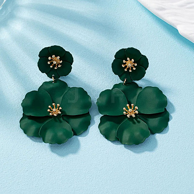 Flower Baking Paint Alloy Dangle Stud Earrings FS-WG1427E-10-1
