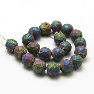 Electroplated Natural Druzy Geode Crystal Beads Strands G-N0253-10mm-02-1