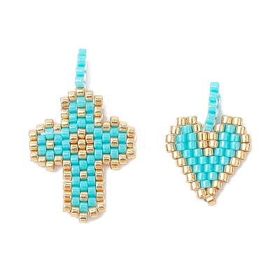 2Pcs 2 Styles Glass Seed Beaded Pendants PALLOY-MZ00883-01-1