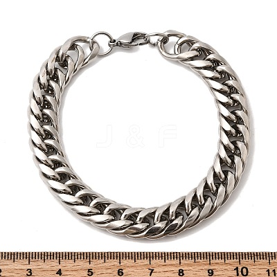 201 Stainless Steel Cuban Link Chains Bracelets for Women Men STAS-T077-21P-02-1