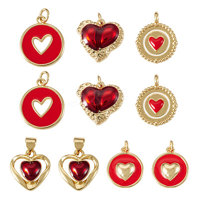 10Pcs 5 Styles Heart Theme Brass Enamel Pendants KK-TA0008-88-1