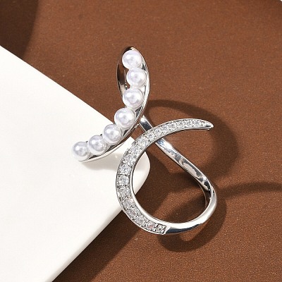 Brass Micro Pave Cubic Zirconia Cuff Open Rings RJEW-C158-03P-1
