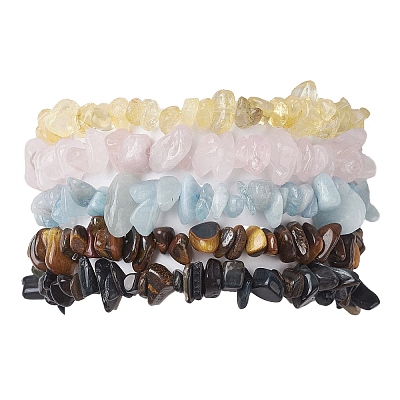 12 Constellation Natural Mixed Gemstone Chip Beaded Stretch Bracelets Sets for Women Men BJEW-JB10264-08-1