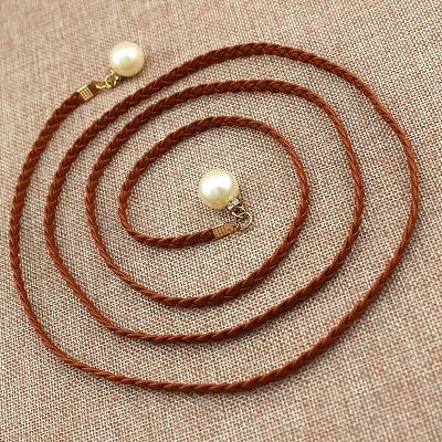 Imitation Leather Braided Belly Belt with Plastic Imitation Pearl Round Bead WG11EBA-08-1
