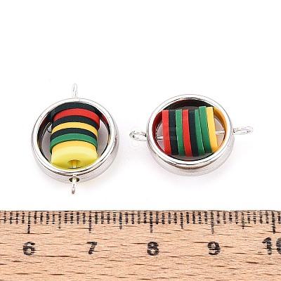 Polymer Clay Disc Beads with CCB Plastic Ring Frame Connector Charms CLAY-T022-33M-1