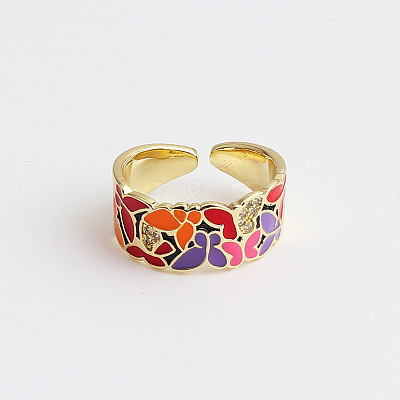 Retro Adjustable Alloy Cubic Zirconia and Enamel Cuff Rings FS-WG5A152-02-1