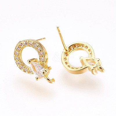 Brass Micro Pave Cubic Zirconia Stud Earring Findings KK-F753-09G-RS-1