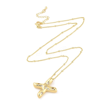 Brass Micro Pave Clear Cubic Zirconia Pendant Necklaces NJEW-Z038-01G-X-1